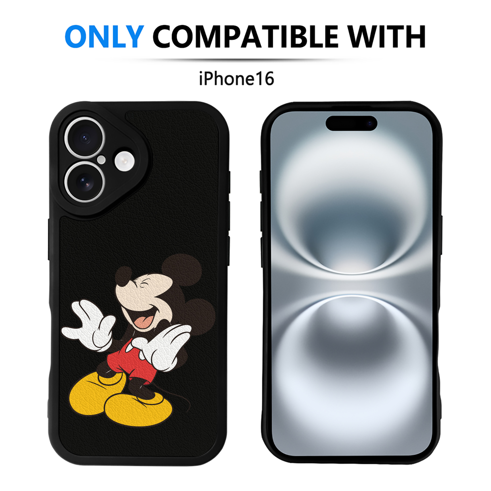 （画像用） ミッキーマウス Mickey Mouse 【iPhone 16シリーズ対応】シリコンスマホケース（レザー調） 材質：シリコン